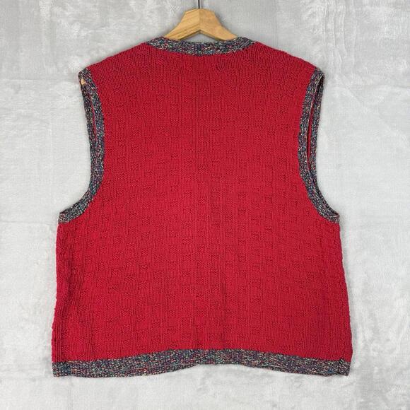 Vintage Northern Isles Portraits Hand Knit Sweater Vest Red Pattern M-L Cottage - Picture 2 of 9